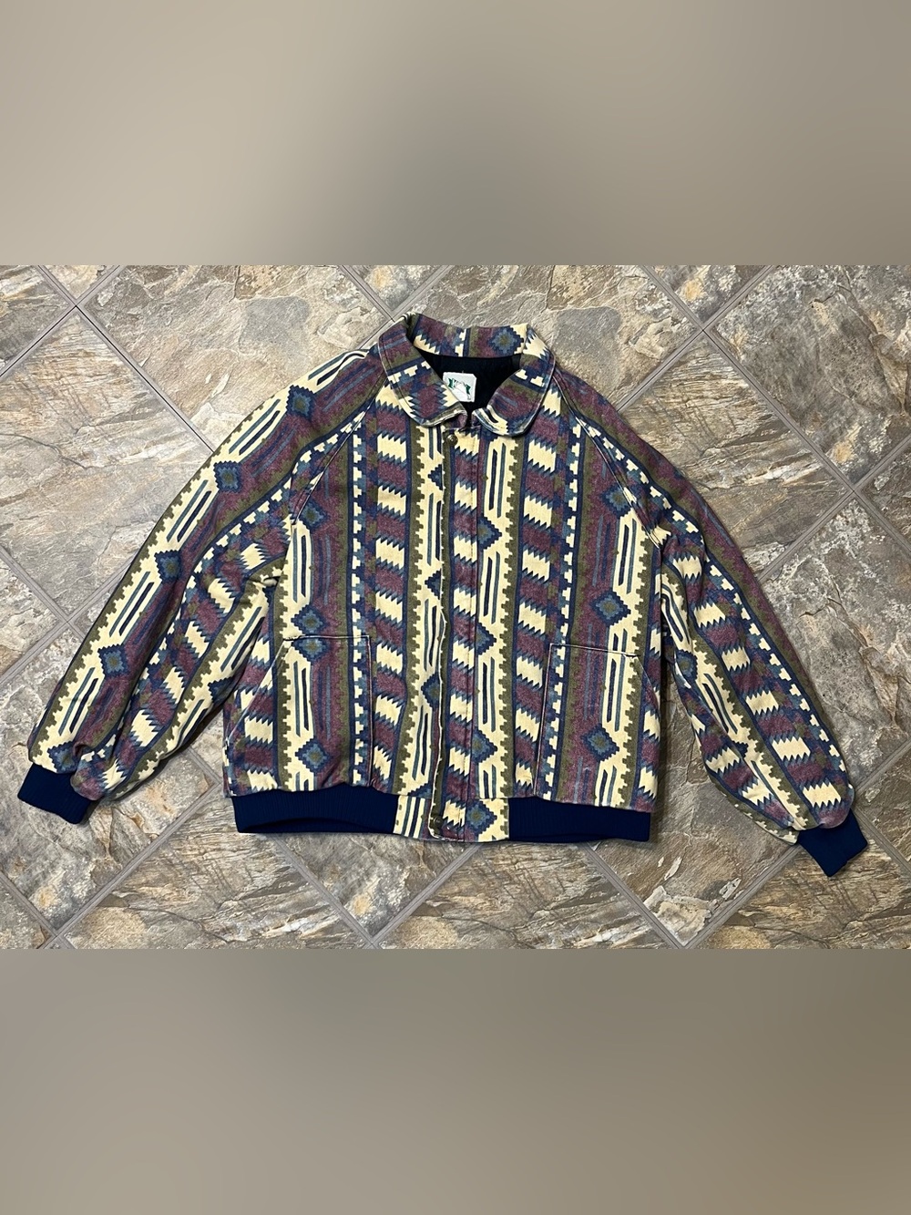 VTG KEY Canvas Jacket Aztec Southwestern Full Zip Men’s XL Made In USA